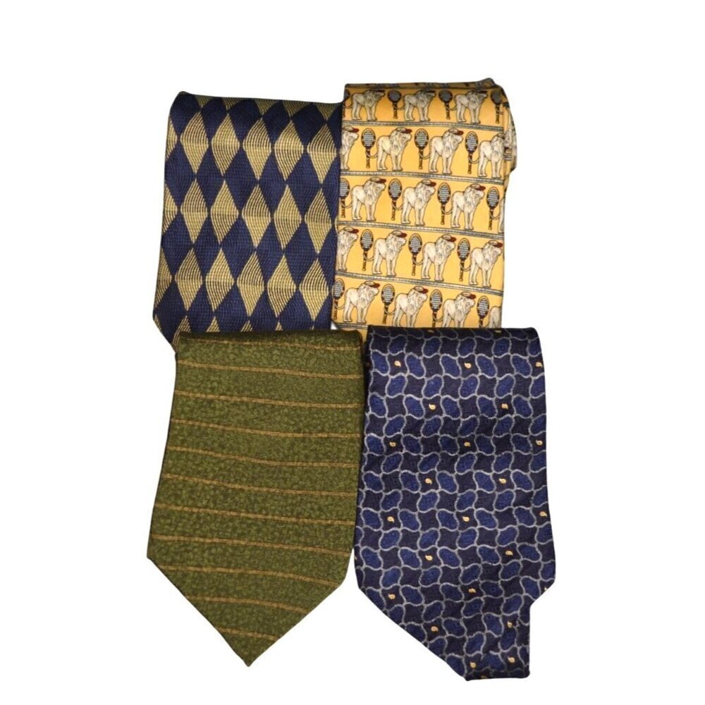 Set Of 4 Vintage Mens Silk Ties Claiborne Assorted Geometric Dog Print Striped